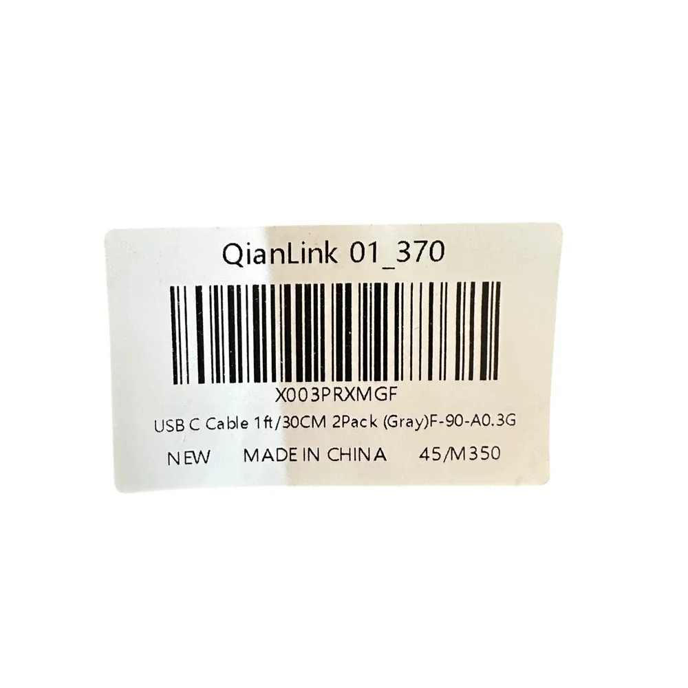 QianLink USB C Cable 1ft 30cm 2 Pack Gray‎ Fast Charging Data Sync Cord